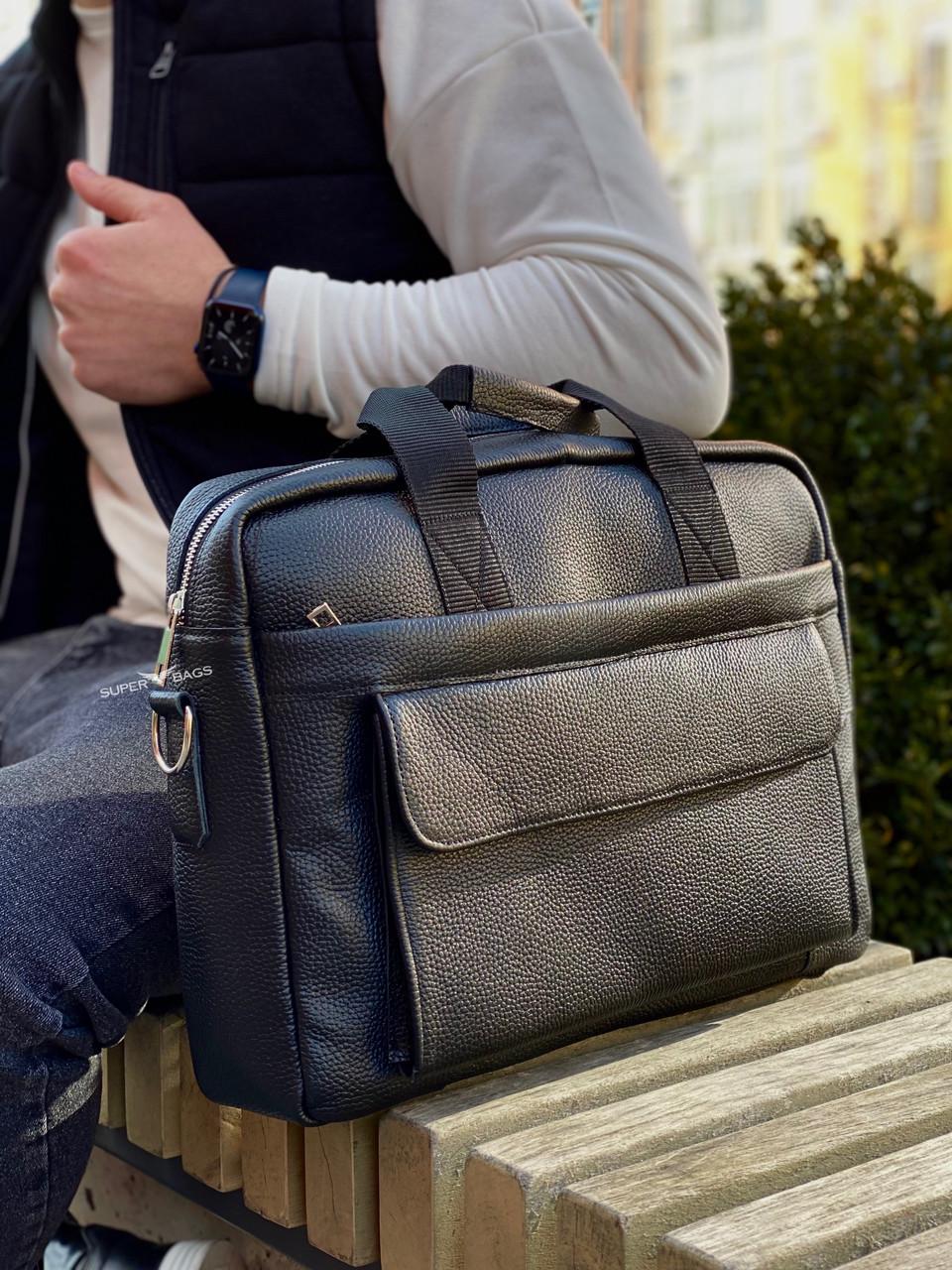 Сумка-портфель мужская кожаная для ноутбука и документов Черный (GLD-2108)