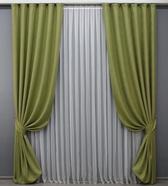 Шторы лен рогожка 1,5х2,7 м 2 шт. Салатовый (1480ш)