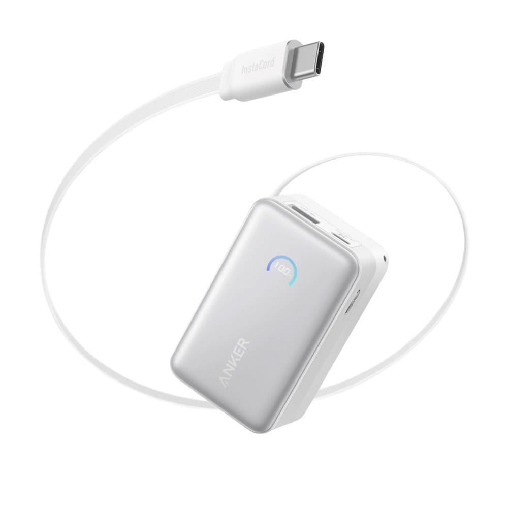 Повербанк для телефона и ноутбука Anker Nano A1638 10 000 мАч 45 W со встроенным выдвижным кабелем USB-C Белый (120093426)