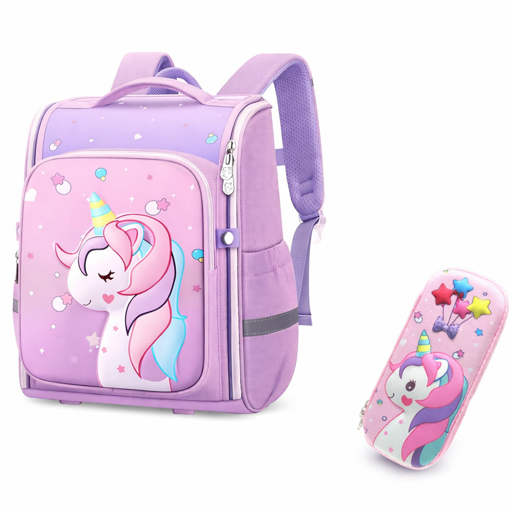 Школьный ортопедический рюкзак для девочек Unicorn Единорог 1-4 класс и пенал Розовый (33066633)