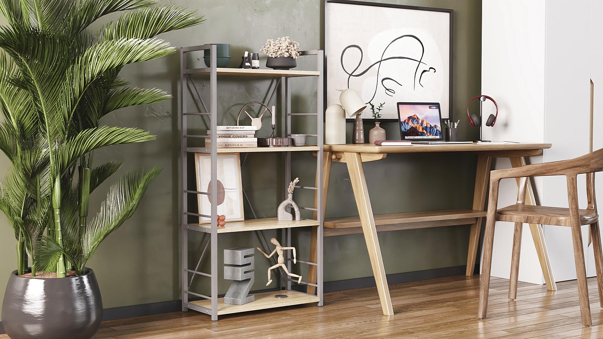 Этажерка Ferrum-decor Коннект 4/60 ДСП 16 мм 120x60x28 см Серый/Дуб Сонома (FRD-104251)