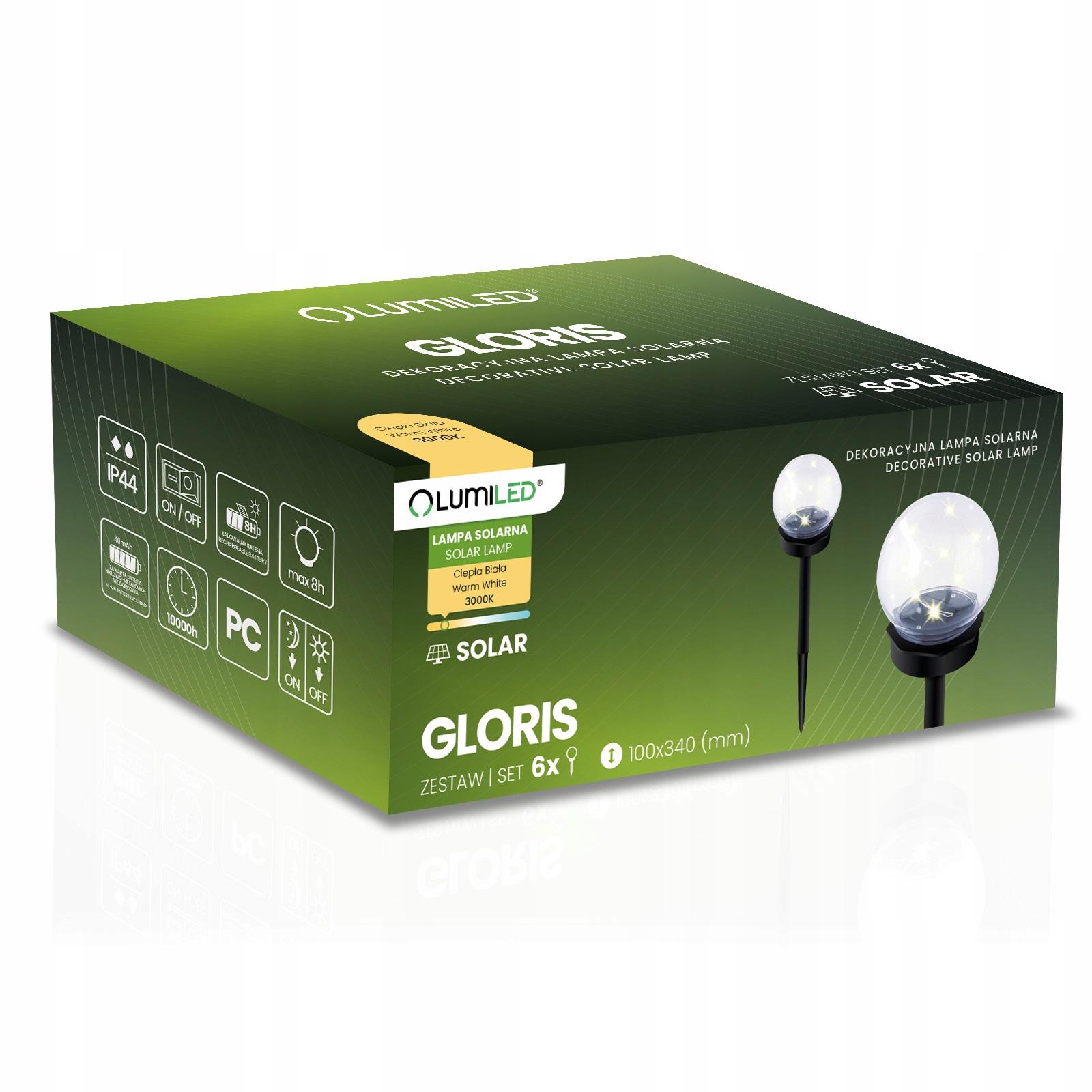 Набор садовых LED-пуль Lumiled Gloris на солнечной батарее 6 шт. 3000К/IP44 10см Прозрачный (10670)