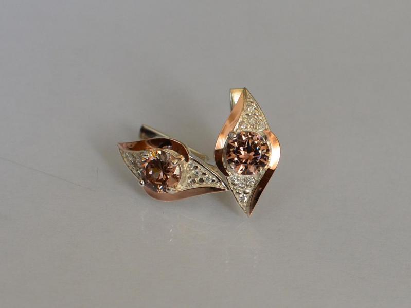 Серебряные серьги Sil с золотыми вставками 145s-2 Шампань (Sil-1014)