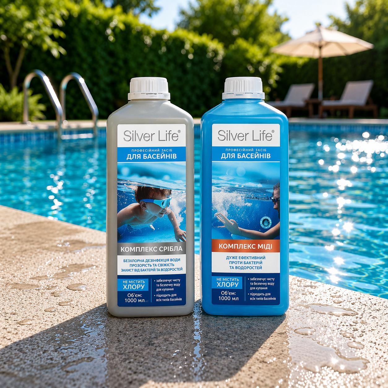 Бактерицидний комплекс для дезінфекції басейнів Silver без хлору 1 л 2 шт. (3016)