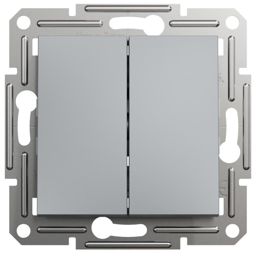 Выключатель кнопочный двухклавишный Schneider Electric Asfora Стальной (EPH1100162)