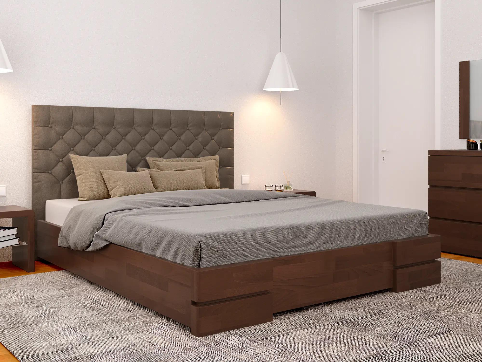 Кровать двуспальная Arbor Drev Камелия квадрат с подъемным механизмом из натурального дерева сосна 160х200 см Орех (51153)