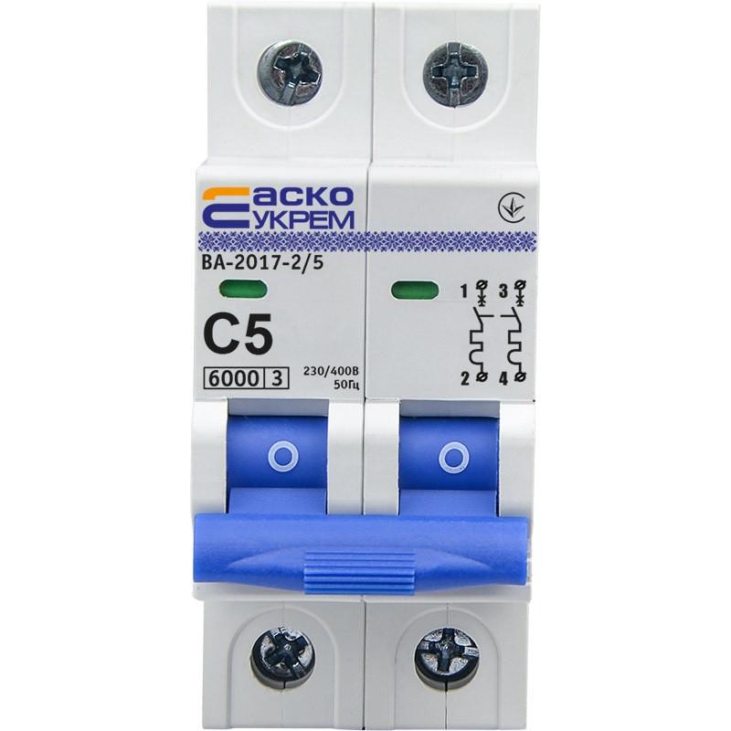 Автоматический выключатель Аско-Укрем ВА-2017/С 2 полюса 5А тип C A0010170037 (51629)