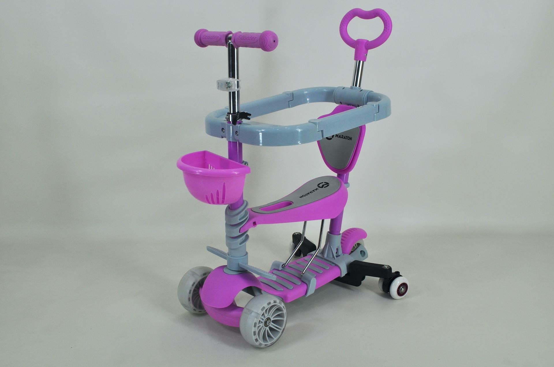 Самокат Maraton Sigma 5в1 с ограничителем/дополнительными колесами/мигалкой Фиолетовый (46837928)