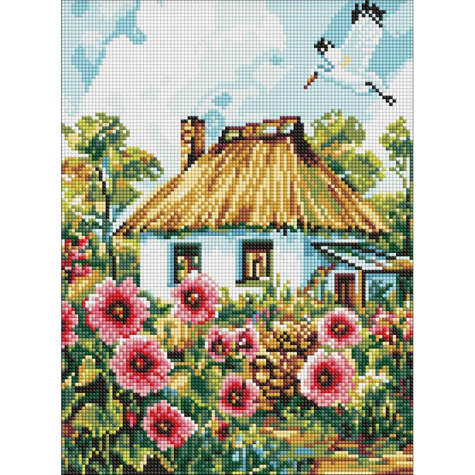 Алмазная мозаика Ideyka Мальвы у дома 30x40 см (AMO8266)