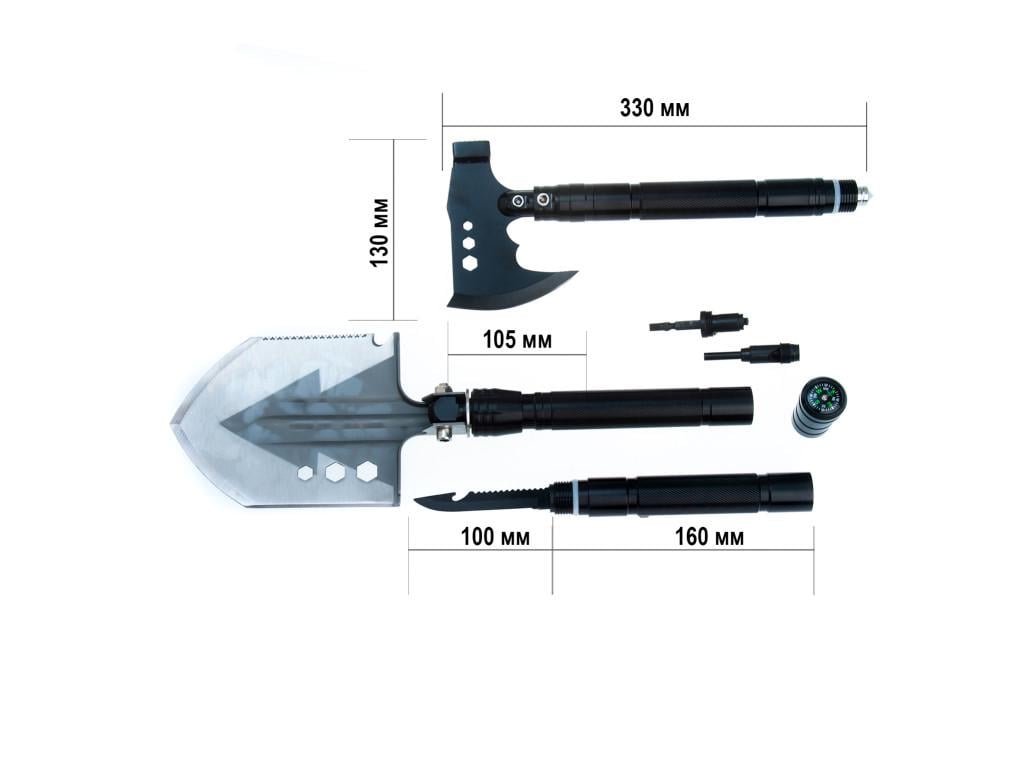 Набор туристический Лопата/топор/нож 9в1 в кейсе (20463720) - фото 2