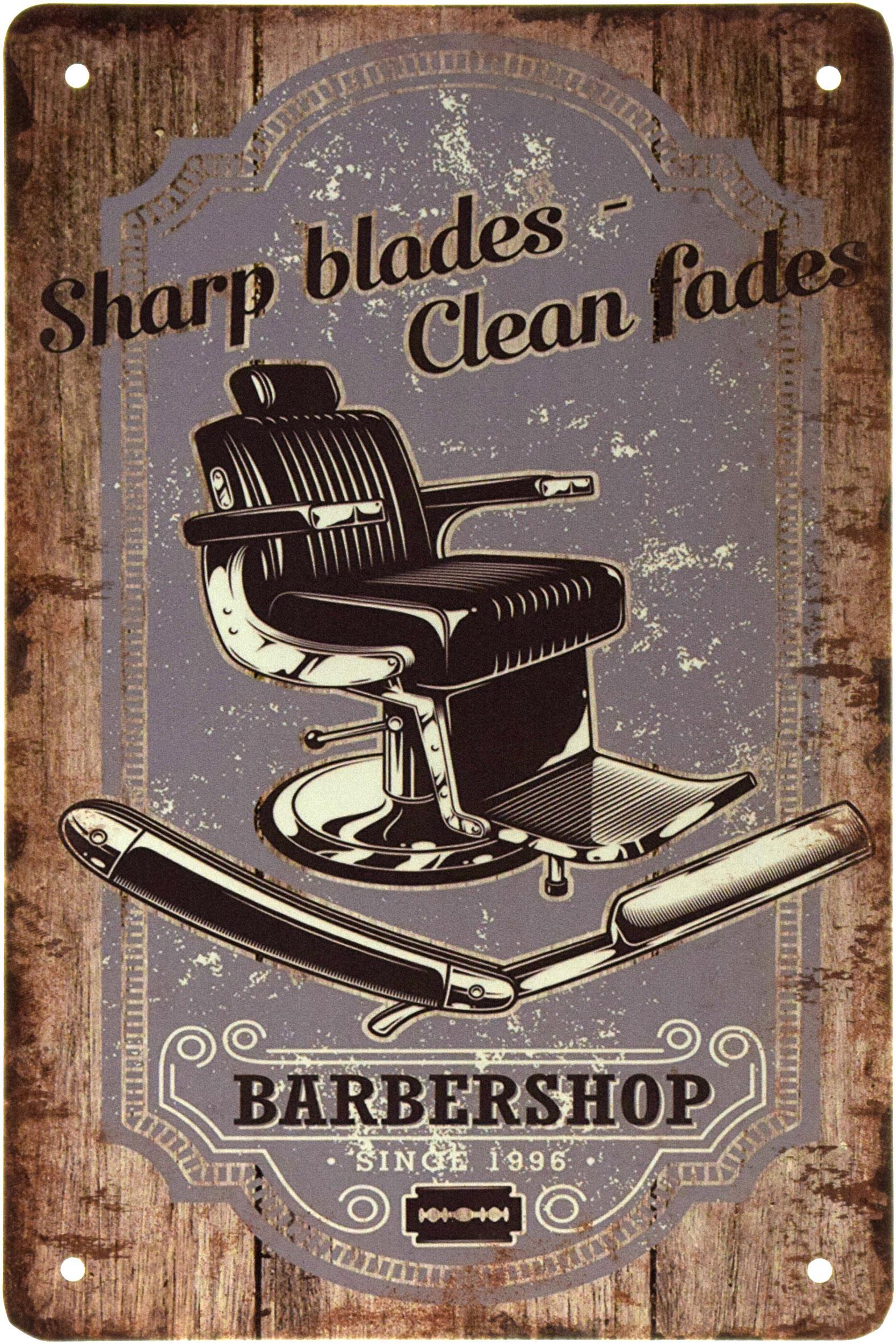 Табличка металева Барбершоп Гострі Леза Чисті Фейди/Barber Shop Sharp Blades Clean Fades 20x30 см
