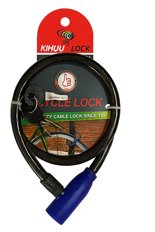 Замок велосипедний KIHUU LOCK 801 тросовий 0,8х65 см з двома ключами Black (29875675)