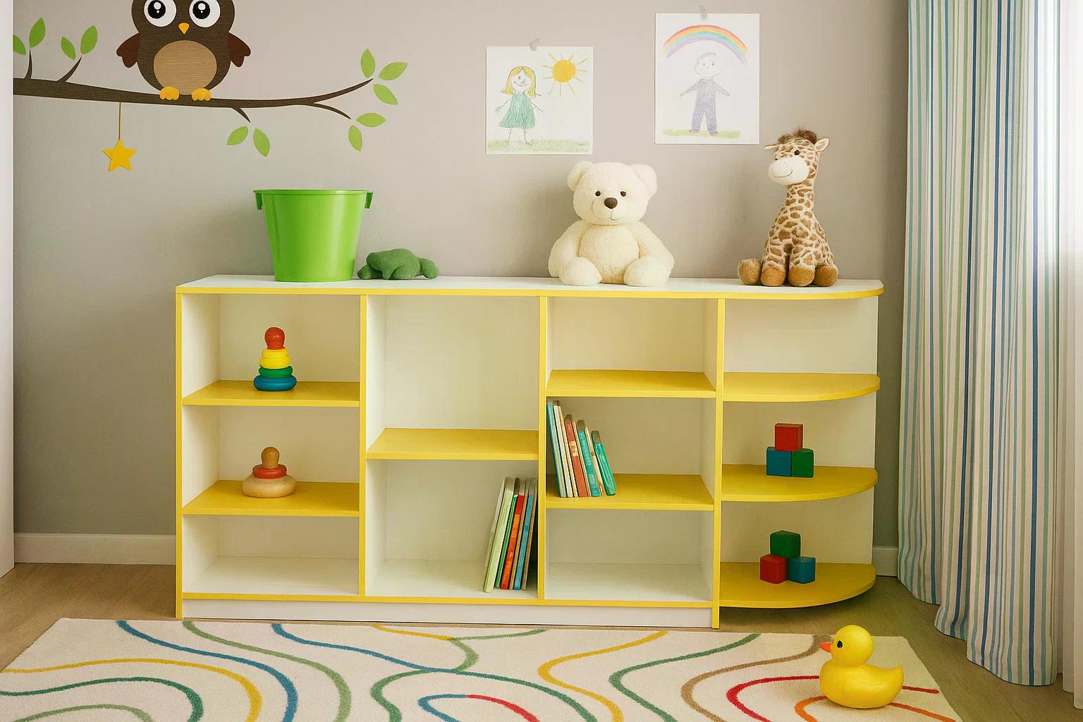 Стелаж для іграшок Муравейка для дитячого садка Білий/Жовтий - фото 3 Стелаж для іграшок Муравейка для дитячого садка Білий/Жовтий - фото 3