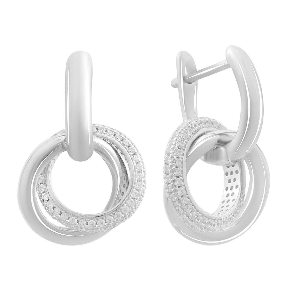 Сережки срібні з переплетеними колами та інкрустацією фіанітами