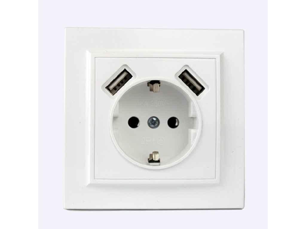 Розетка Electrohouse Enzo EH-5321 USB двойная/розетка с/з 2A 16А Белый (805888)