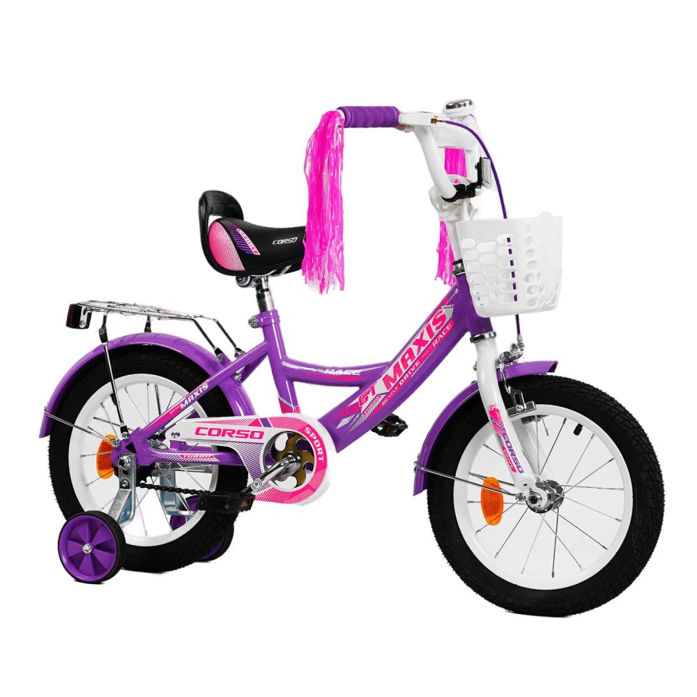 Велосипед дитячий Corso MaxiS 14" ручне гальмо з дзвіночком Violet (128274)