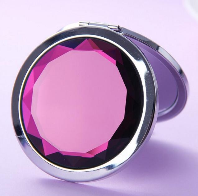 Дзеркало кишенькове для макіяжу SUNROZ Crystal Pocket Mirror у вигляді коштовного каменя 70 мм Фіолетовий (SUN2053) - фото 1