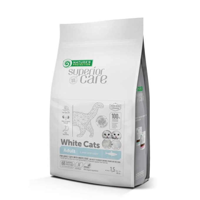 Корм сухий Superior Care White Cats Grain Free with Herring all breeds беззерновий з оселедцем для дорослих котів із білим 1,5 кг - фото 1
