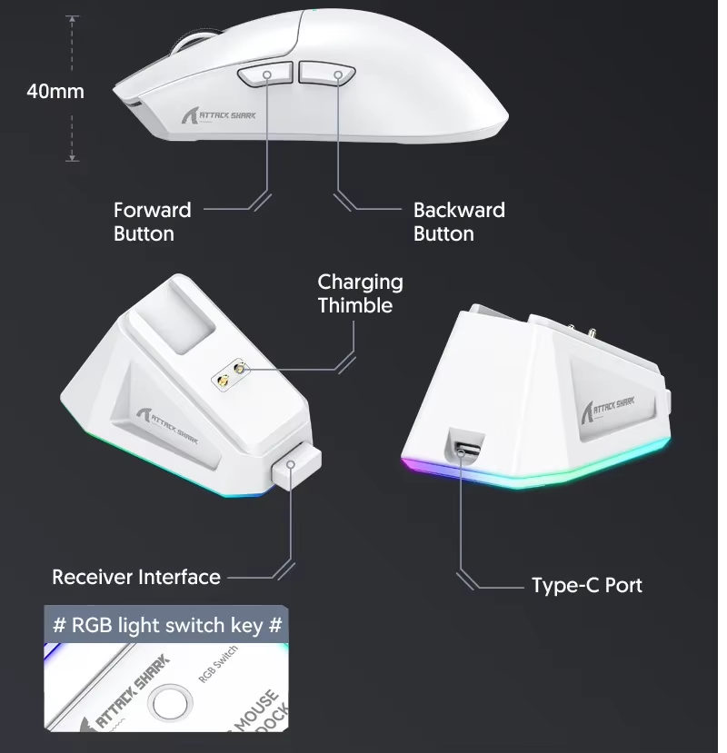 Мышка компьютерная беспроводня Attack Shark X11 и док-станция 22000dpi Black Graptape (2540814625) - фото 4 Мышка компьютерная беспроводня Attack Shark X11 и док-станция 22000dpi Black Graptape (2540814625) - фото 4