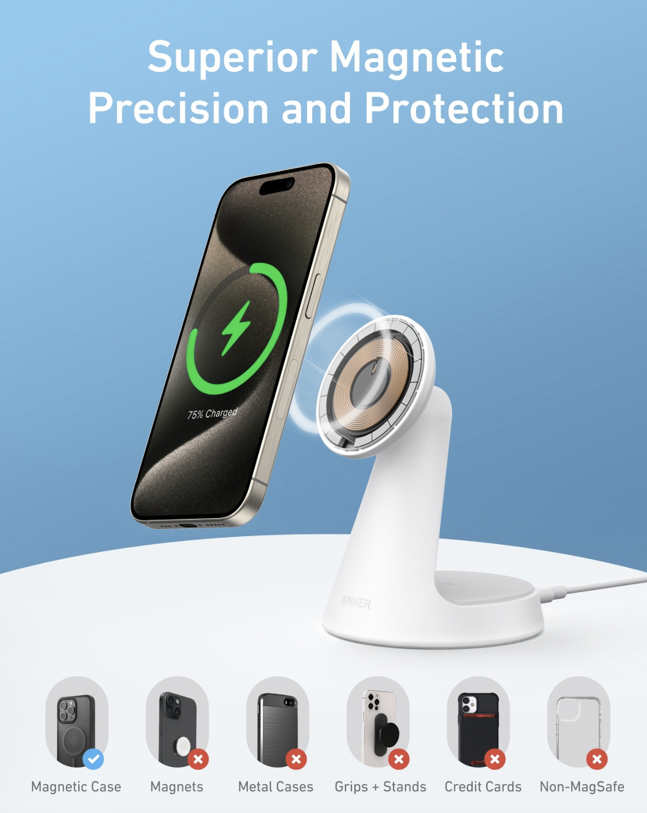 Зарядний пристрій Anker MagGo QI2 15W Wireless Charger 2in1 Dock Stand For iPhone 12-17 Series White - фото 4 Зарядний пристрій Anker MagGo QI2 15W Wireless Charger 2in1 Dock Stand For iPhone 12-17 Series White - фото 4