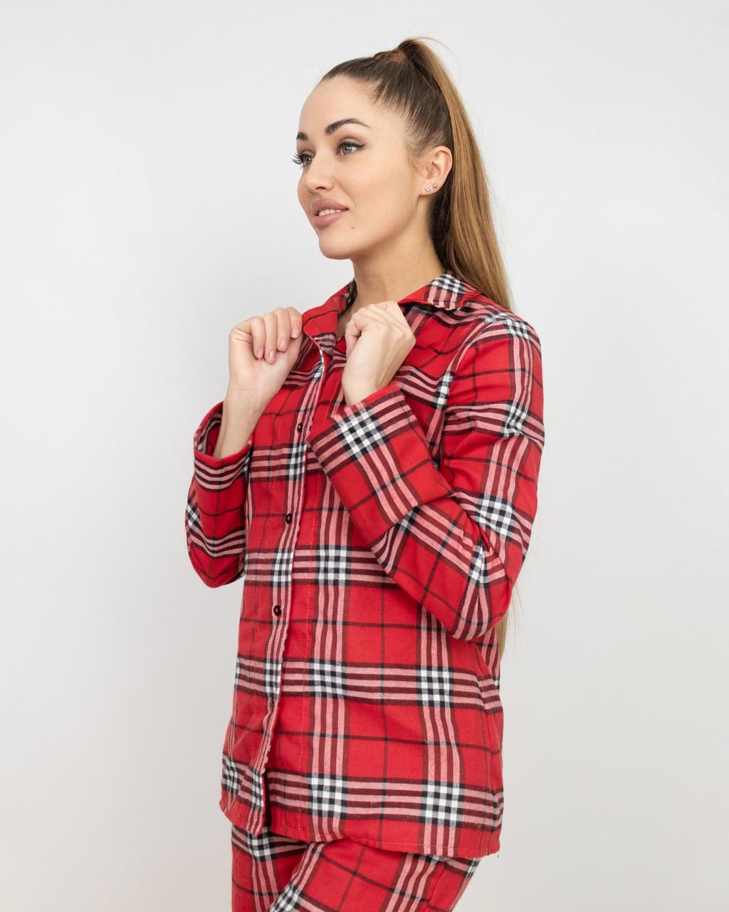 Пижама женская домашняя фланелевая рубашка со штанами Красно-белая клетка (2046614482) - фото 4 Пижама женская домашняя фланелевая рубашка со штанами Красно-белая клетка (2046614482) - фото 4