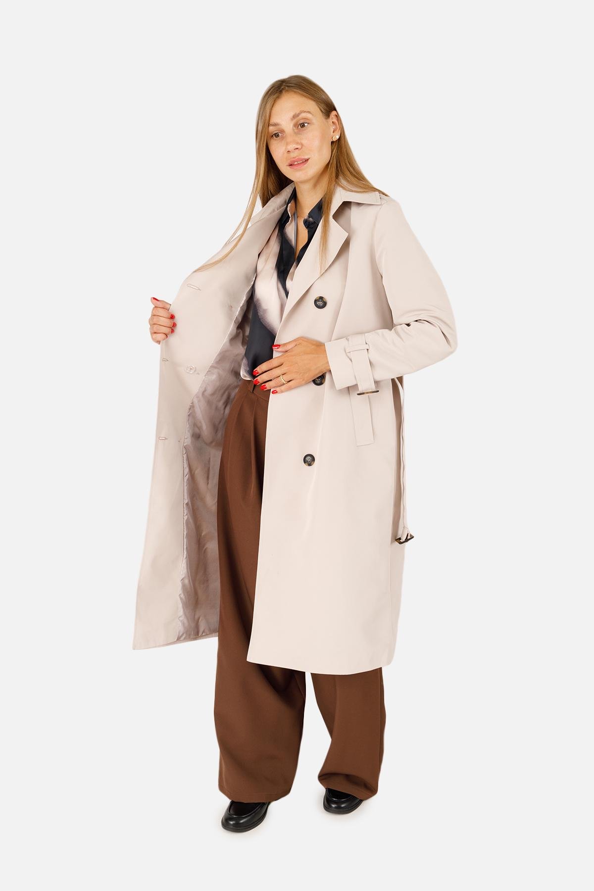 Плащ женский ЦБ-00258663 р. 48 Бежевый (28425566) - фото 2 Плащ женский ЦБ-00258663 р. 48 Бежевый (28425566) - фото 2