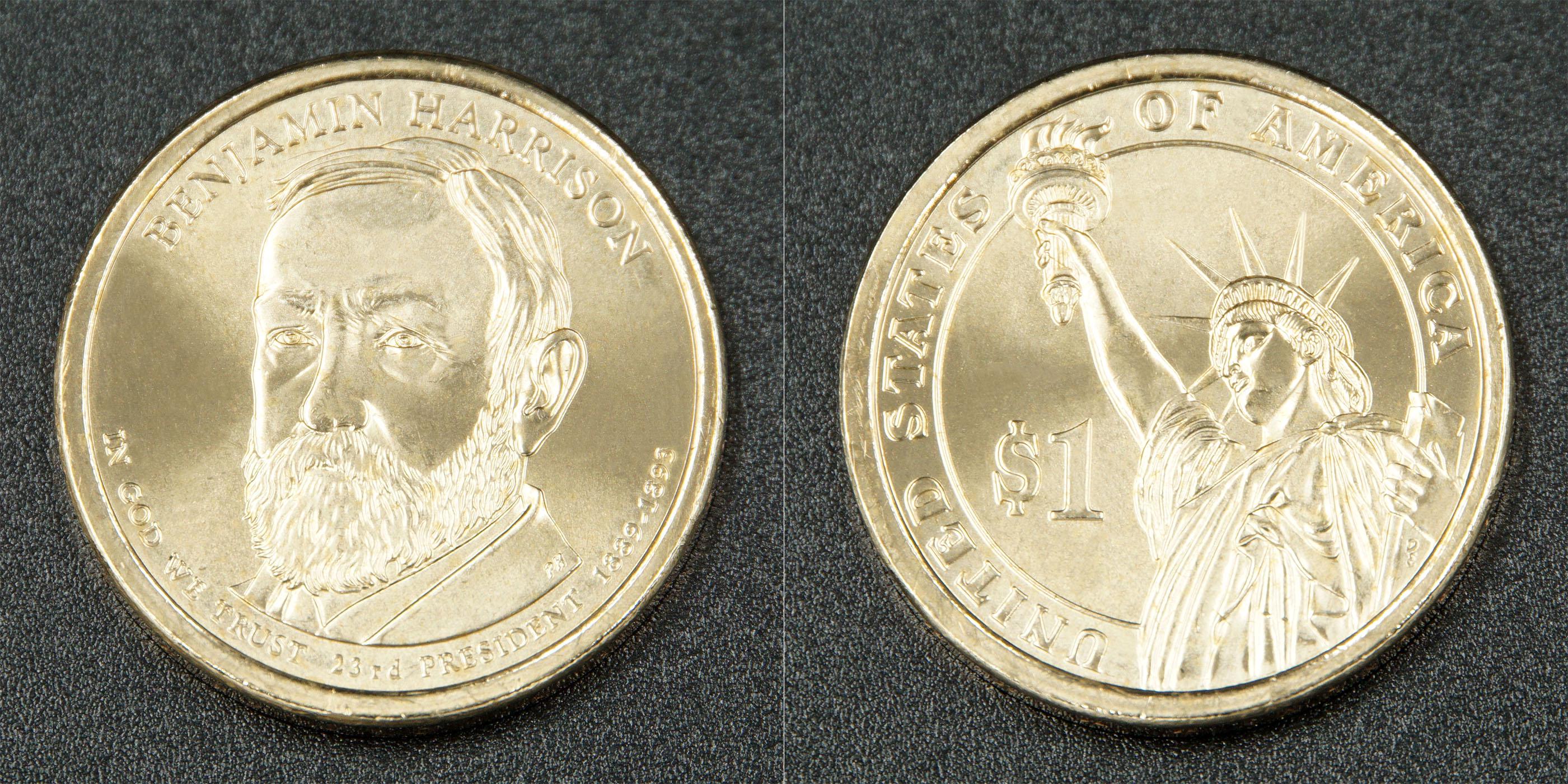 Коллекционная банкнота США 2012 1 доллар Бенжамин Гаррисона аUNC