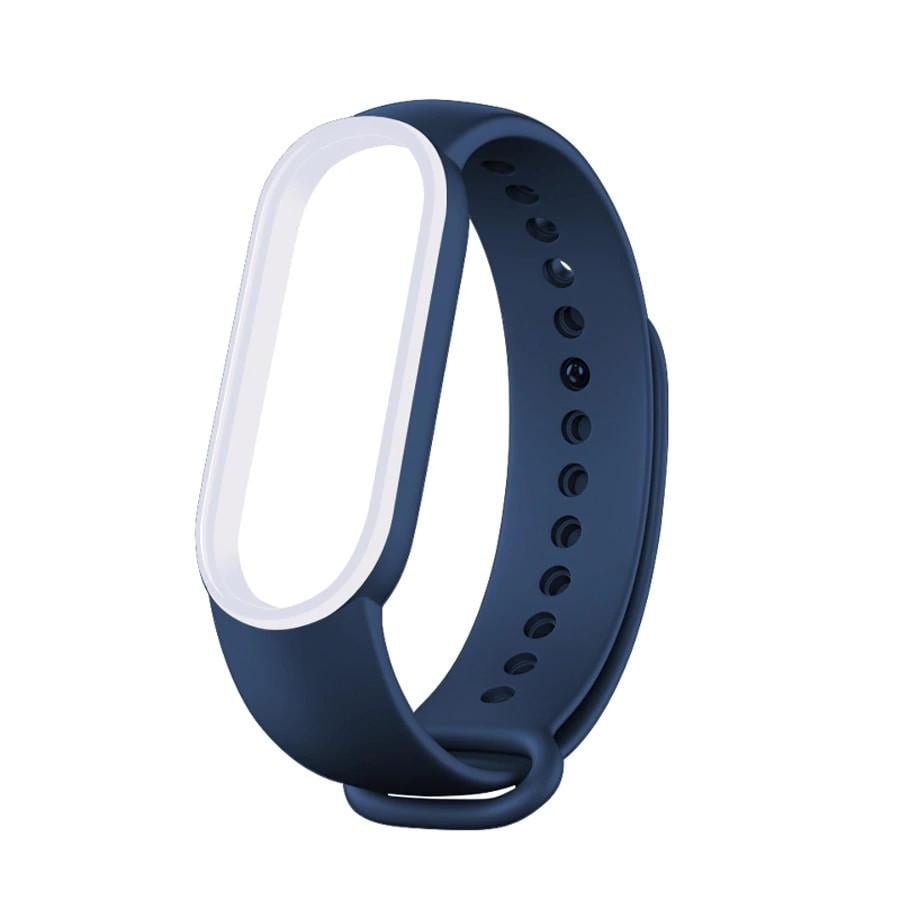Ремешок для фитнес-браслета Xiaomi Mi Band 5/6 Темно-синий c белым контуром (07.05.03.DBW)