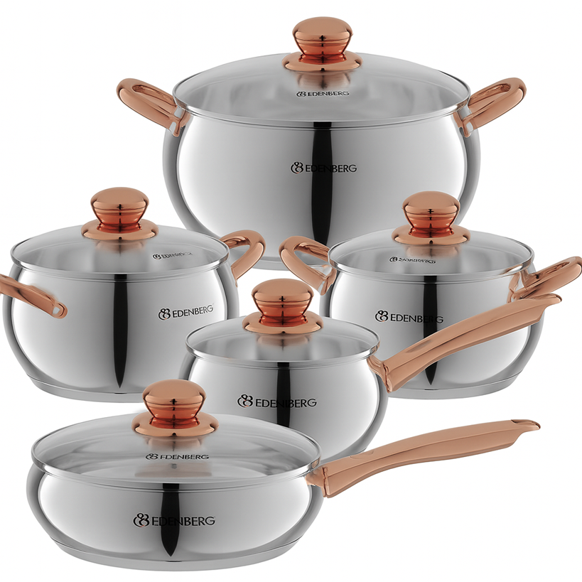 Набор посуды Edenberg из нержавеющей стали с крышками 10 предметов (EB-2422)