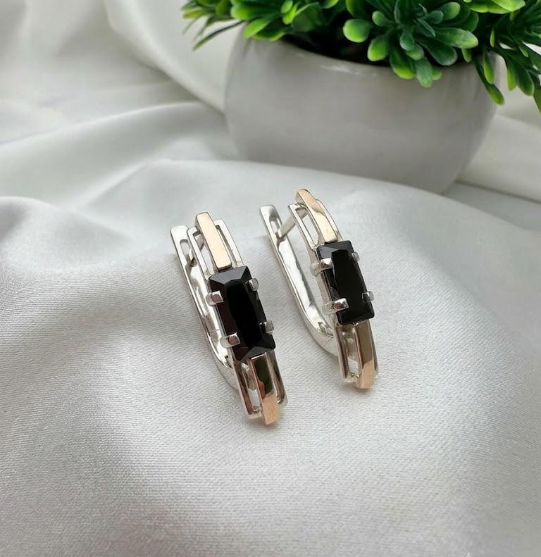 Серьги из серебра 925 с золотыми напайками 375 и цирконами (2974249941)