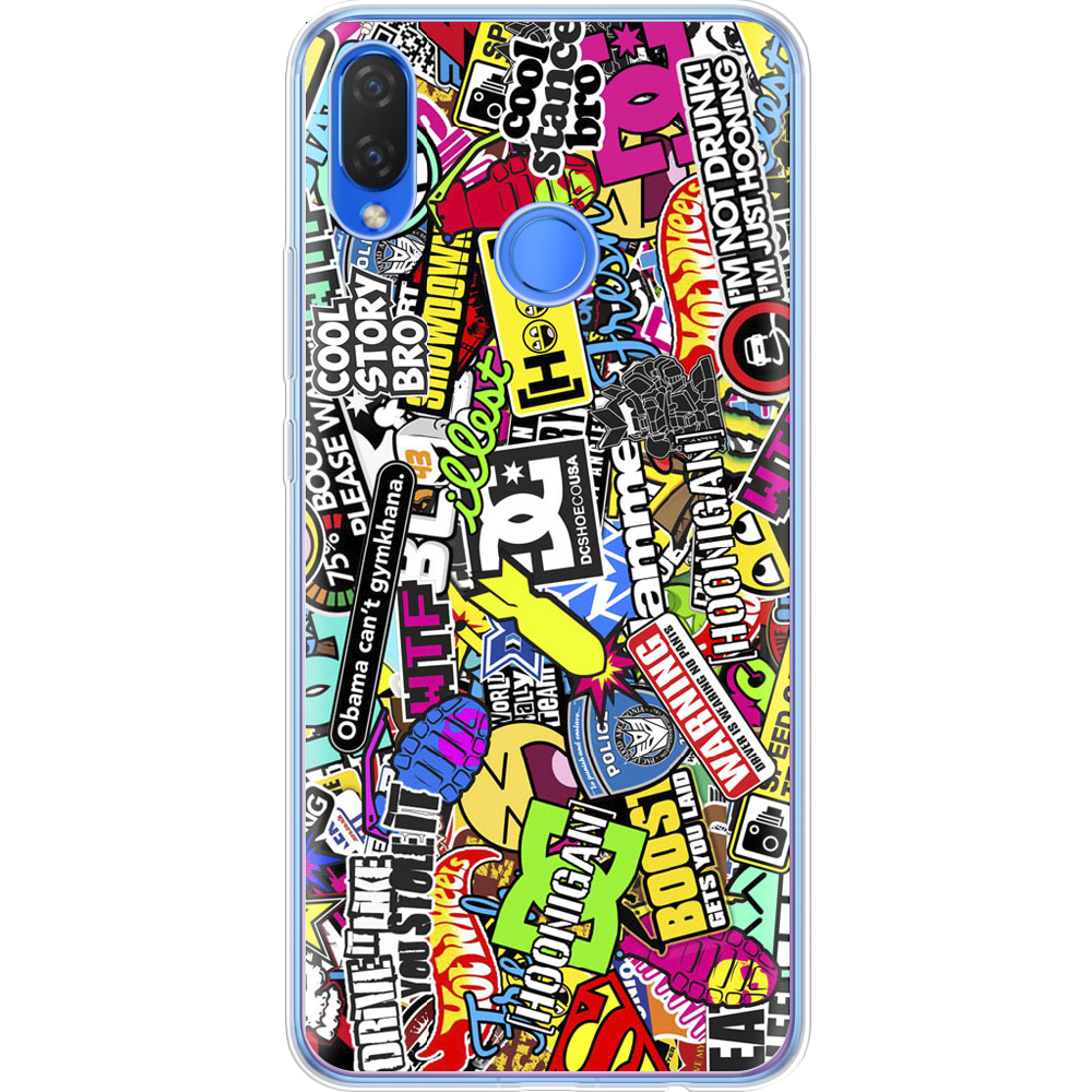 Чехол Boxface Huawei P Smart Plus Multicolored Inscriptions Прозрачный силикон (34912-up880-34912)