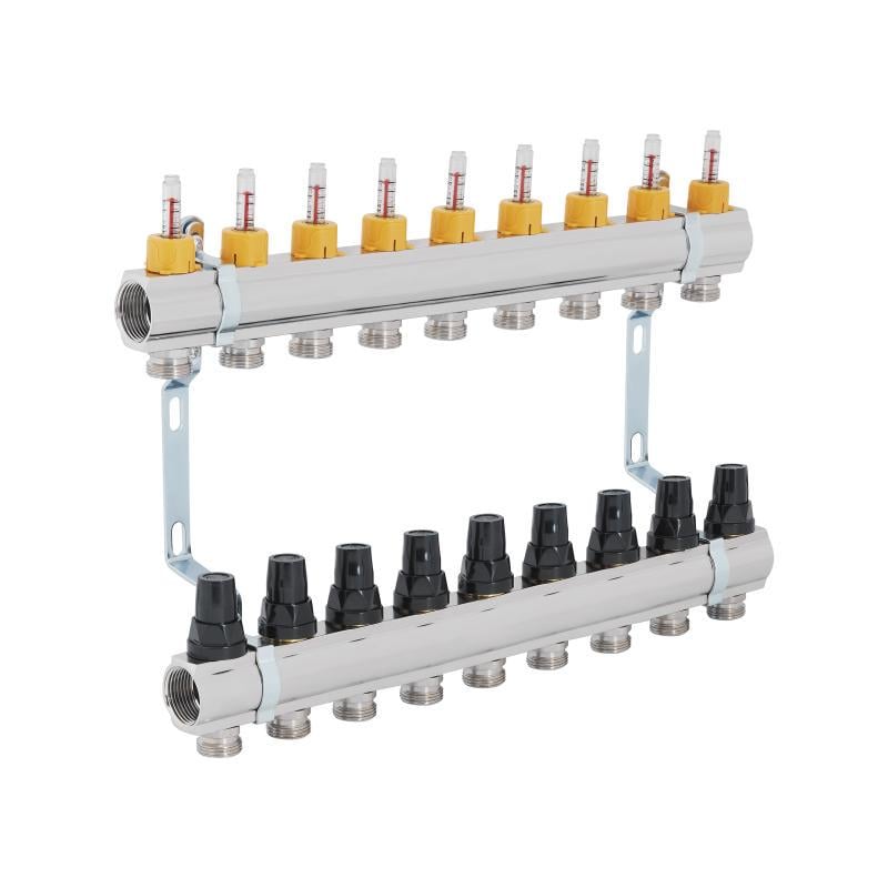Коллектор латунный с расходомерами и термостатическими кранами 1" х 9 SD FORTE SF001W9 - фото 3