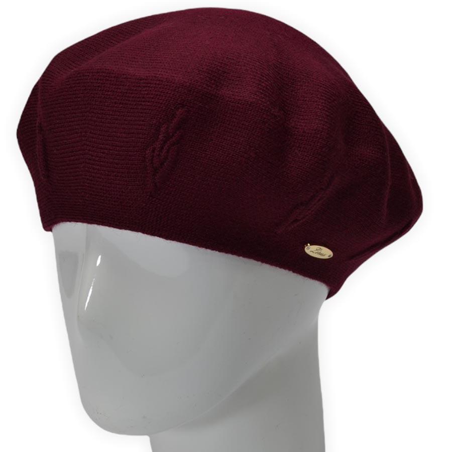 Берет женский Lirus Ягода двойной шерстяной тонкой вязки не большой с красивым узором Бордовый