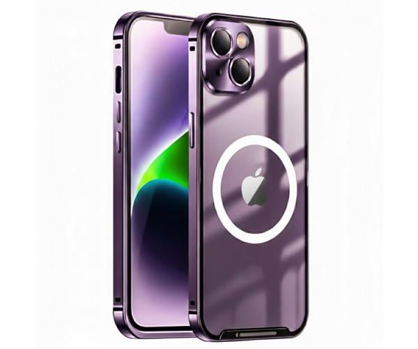 Чехол накладка Metal Glass Ring для iPhone 15 с металлическим кольцом и дополнительной защитой на камеру Purple