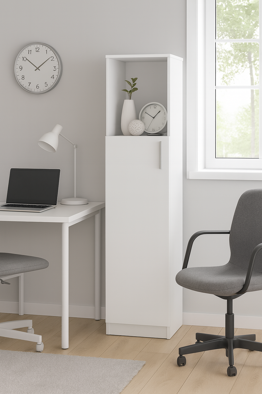 Шафа книжкова Kompanit КШ-16 ЛДСП з дверцятами/нішею та полицями 36х37х120 см Білий (31796760)