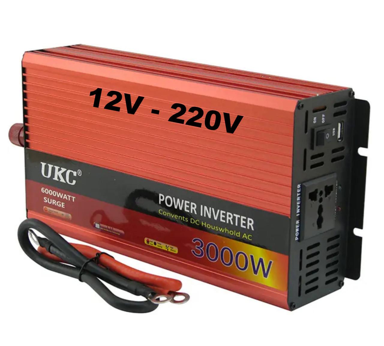 Инвертор 12V-220 UKC 3000W преобразователь напряжения 12V-220V 1 розетка 3000 Вт