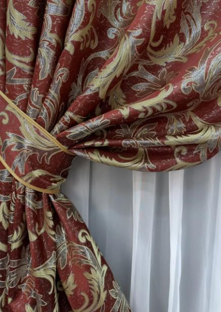 Тканина для штор жакард Завиток 1,45 м Бордовий/Золотистий (1650ш) - фото 7