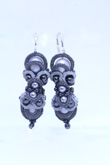 Сережки плетені мереживні з перлами Перлинна розсип ручна робота (ER-0072)