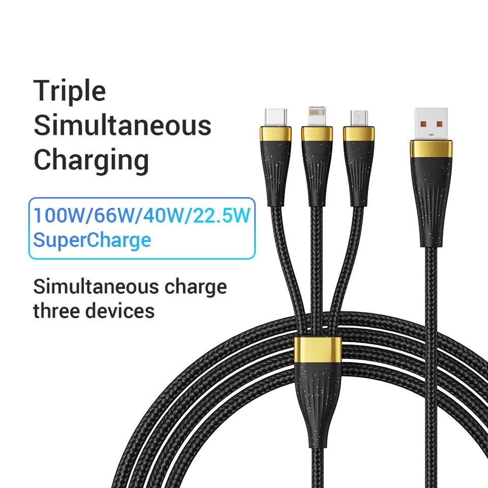 Кабель Asometech 100w Type-C/Lightning/microUSB - USB 125 см (25397465) - фото 4