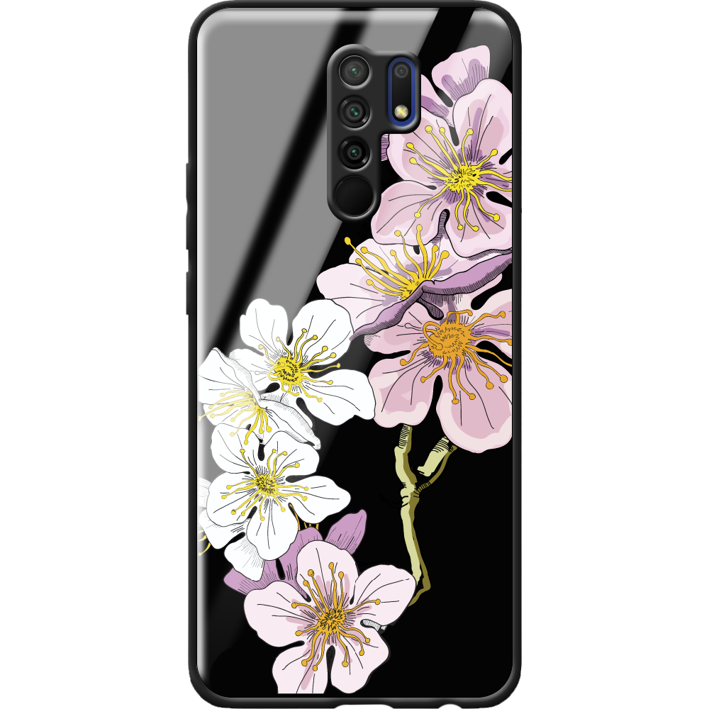 Чохол Boxface Xiaomi Redmi 9 Cherry Blossom Чорний силікон зі склом (40233-cc4-40865)