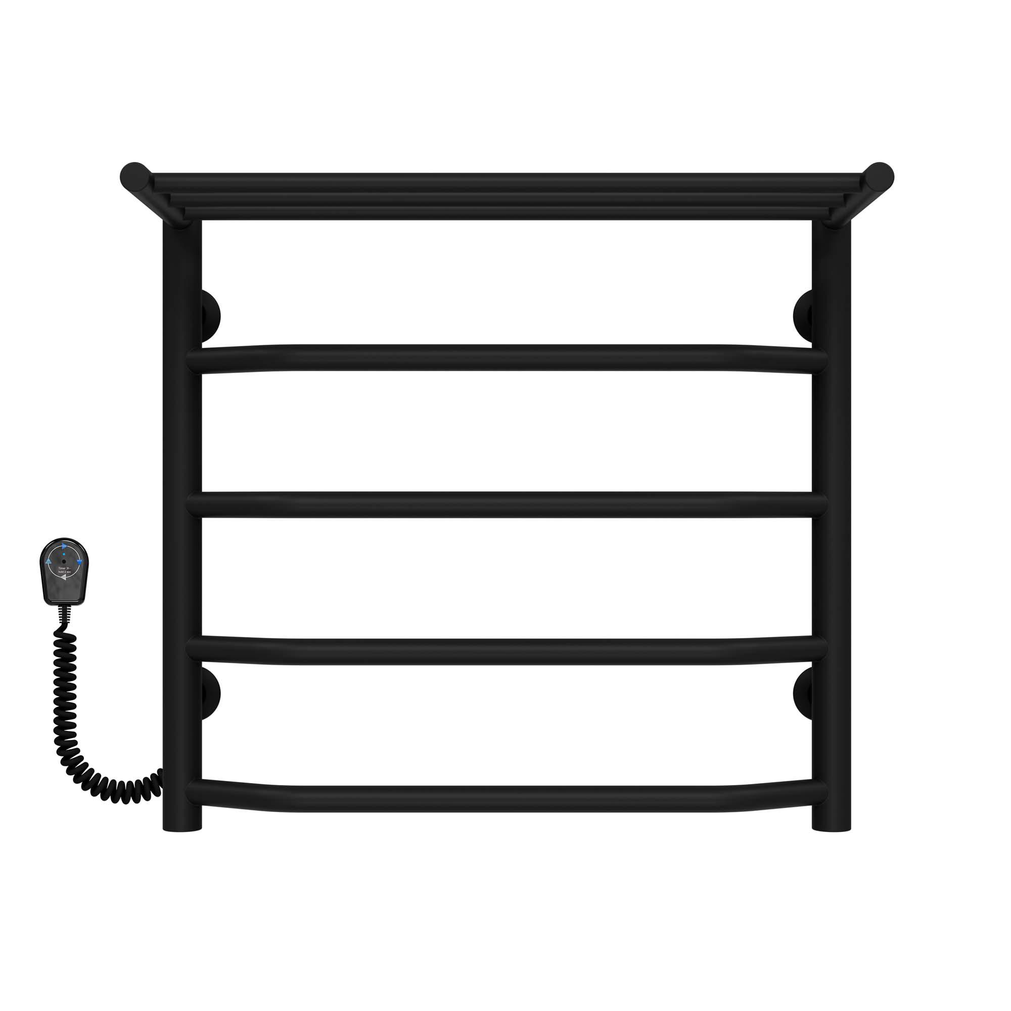 Полотенцесушитель электрический с полкой Deffi Трапеция П5 EF16 левое подключение нержавеющая сталь 500х500 мм Черный (C.TP.50.50.5.E.B.L.5)