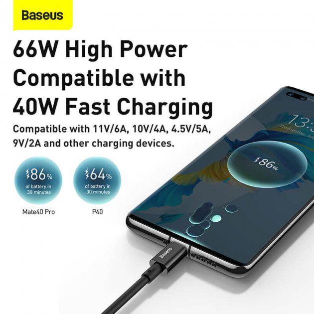 Кабель BASEUS Superior Series USB Type-A to Type-C 2 м 66W Black (CATYS-A01) - фото 4 Кабель BASEUS Superior Series USB Type-A to Type-C 2 м 66W Black (CATYS-A01) - фото 4