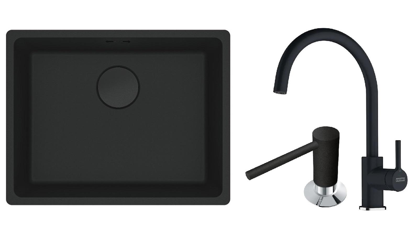 Комплект из мойки Franke MRG 110-52 кухонного смесителя Franke Lina и дозатора моющих средств Franke Comfort (37114)