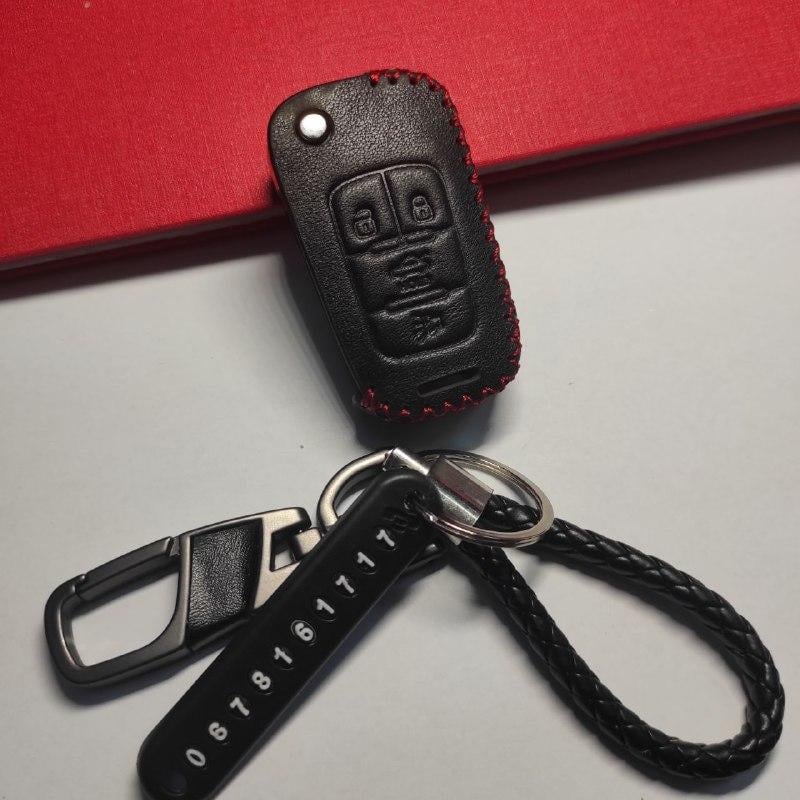 Чехол кожаный для Chevrolet Cruze Camaro выкидной 4 кнопки с номером телефона