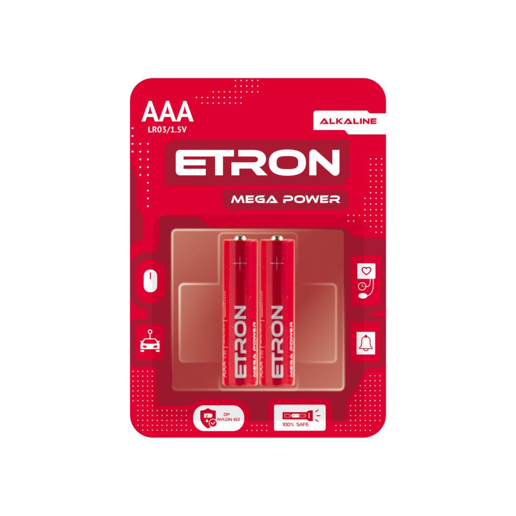 Батарейки AAA щелочные ETRON Mega Power LR03 блистер 2 шт.