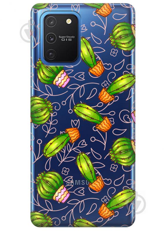 Прозрачный силиконовый чехол iSwag для Samsung Galaxy S10 Lite с рисунком - Арт кактусы (KS3474)