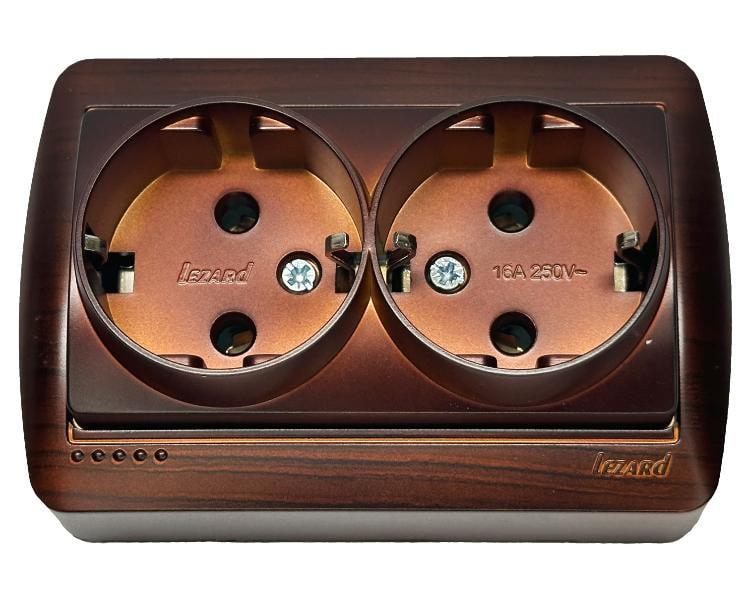 Розетка накладная двухместная с заземлением Lezard Demet IP20 Античный кедр (00000000696)