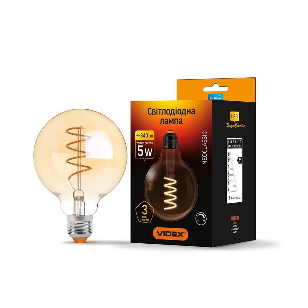 LED лампа VIDEX Filament VL-G95FASD-05272 G95FASD 5W E27 2200K диммерна бронза (100739)