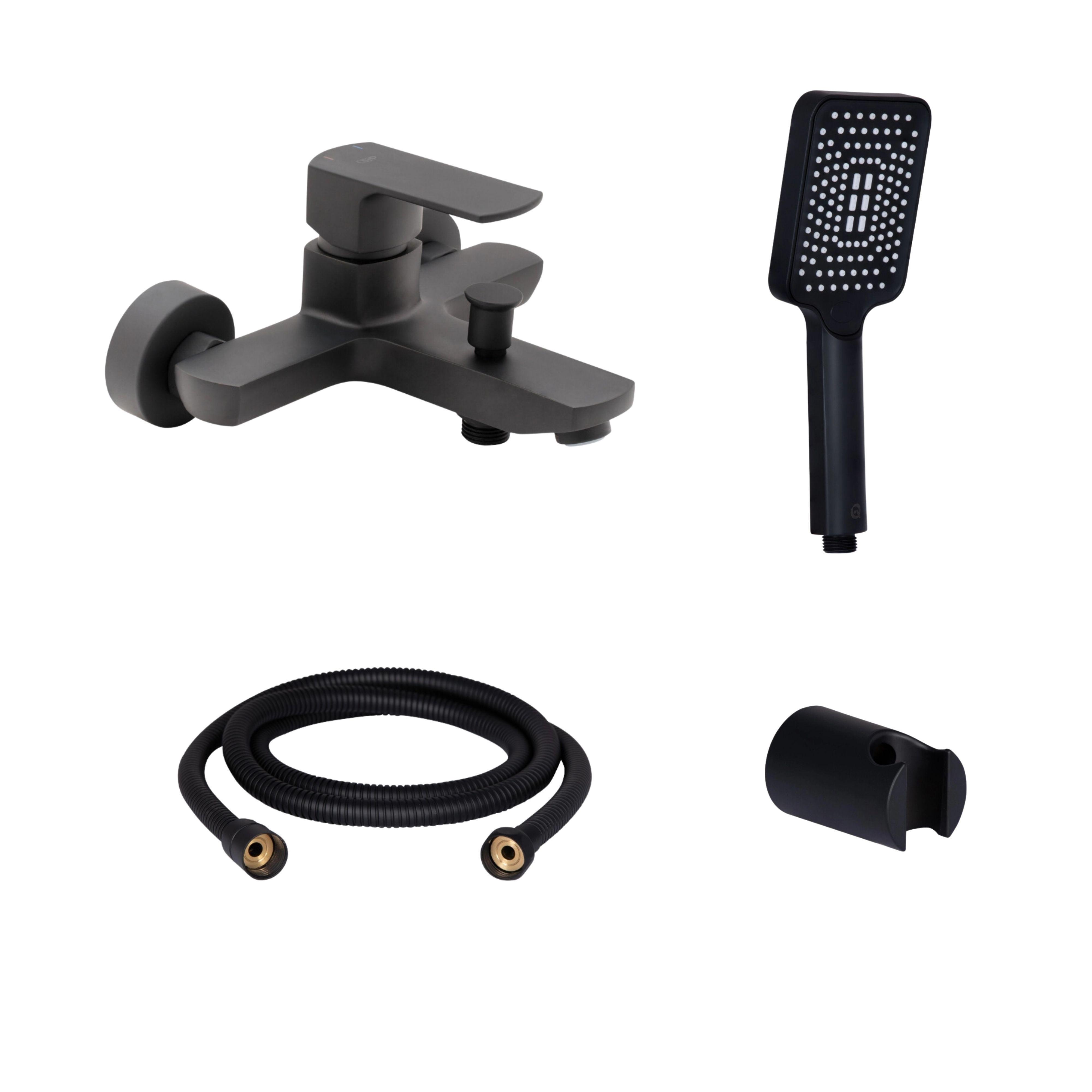 Комплект Qtap Lipno смеситель для ванны QTNH3023101DCB/душевой комплект (QT054BL43074+QTRUC125BLM45780+QT829910842854OB)