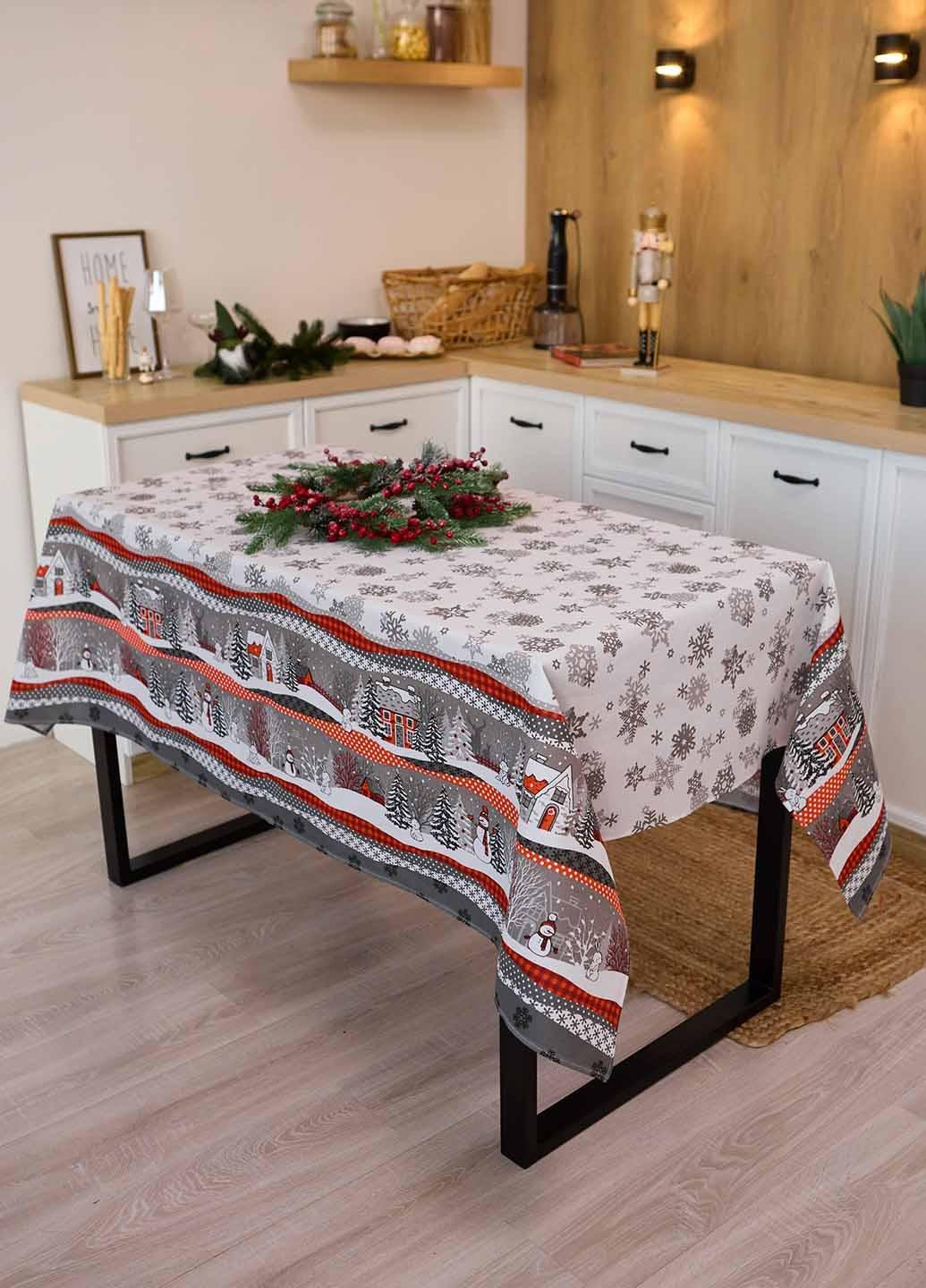Скатерть новогодняя Снеговик кухонный стол 1,5х1,1 м